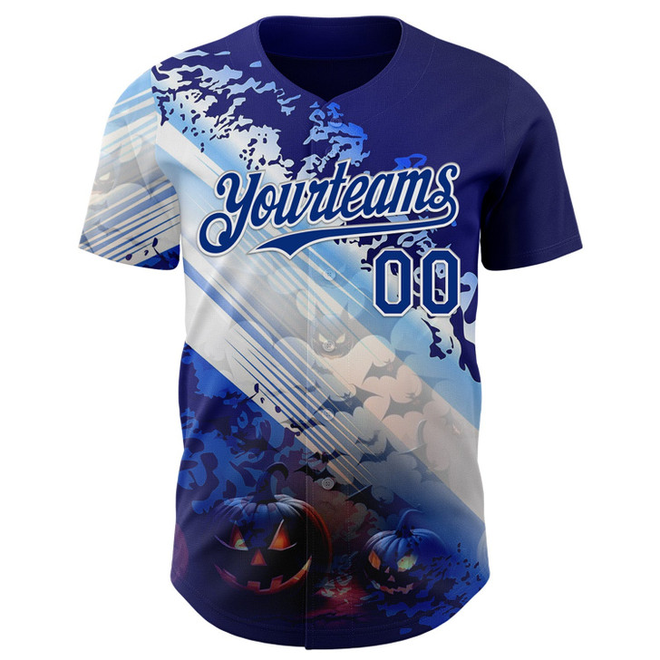 Personalized Baseball Jersey Halloween Spooky Pumpkin Bat - Blue Royal