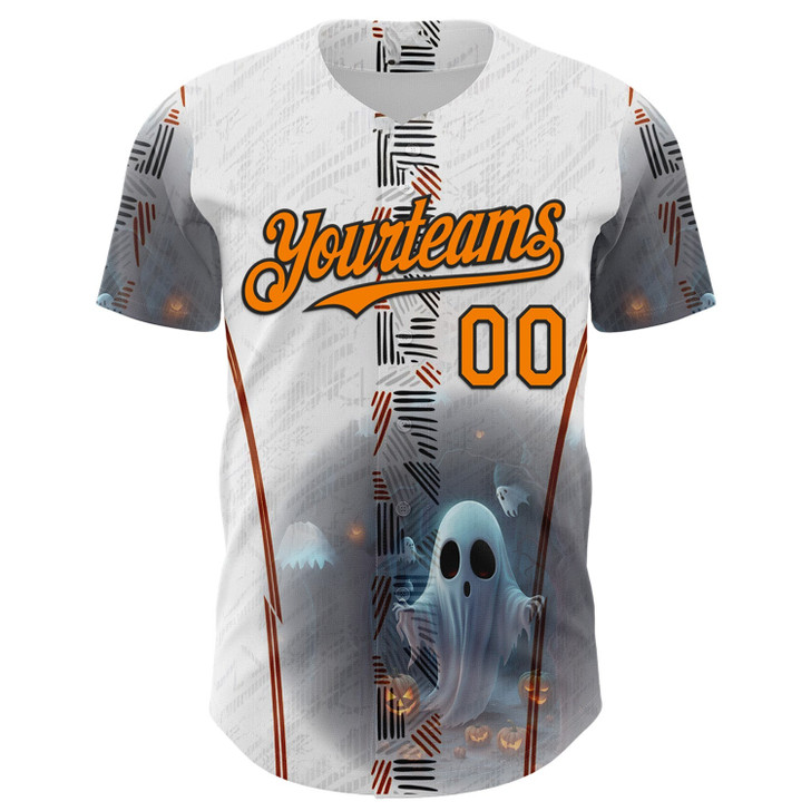 Personalized Baseball Jersey Halloween Spooky Pumpkin - White Bay Orange Gray