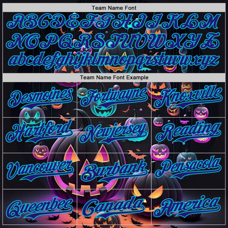 Personalized Baseball Jersey Halloween Spooky Pumpkin - Black Dark Purple Blue