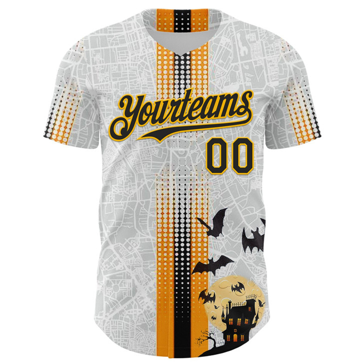 Personalized Baseball Jersey Halloween Spooky Bat Stripe - White Black