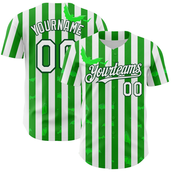 Personalized Baseball Jersey Halloween Spooky Bat Stripe - White Green