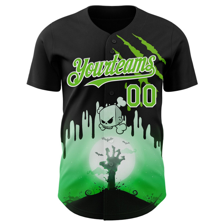 Personalized Baseball Jersey Halloween Spooky Zombies Scratch - Black Aurora Green