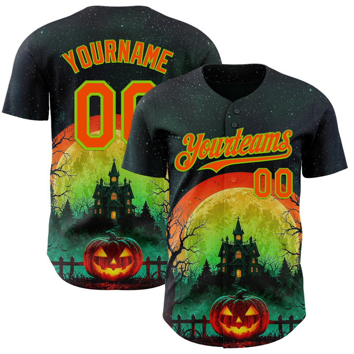 Personalized Baseball Jersey Halloween Spooky Pumpkin - Black Orange