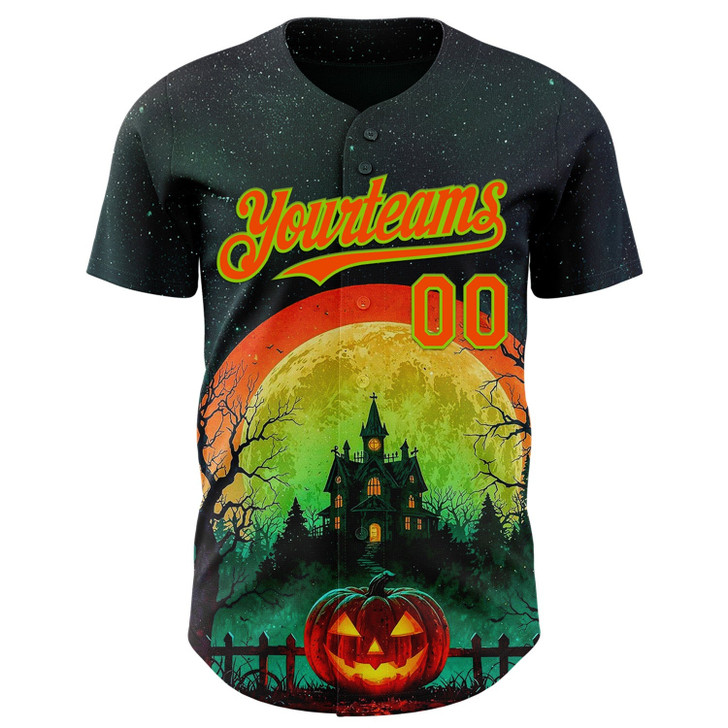 Personalized Baseball Jersey Halloween Spooky Pumpkin - Black Orange