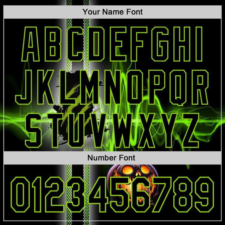 Personalized Baseball Jersey Halloween Spooky Pumpkin Scratch - Black Neon Green