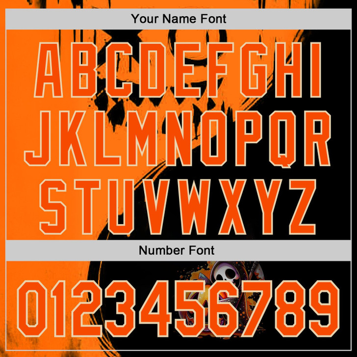 Personalized Baseball Jersey Halloween Spooky Pumpkin Graffiti - Orange Black