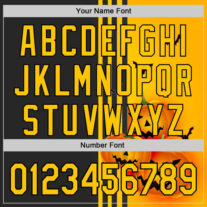 Personalized Baseball Jersey Halloween Spooky Pumpkin Stripe - Yellow Black