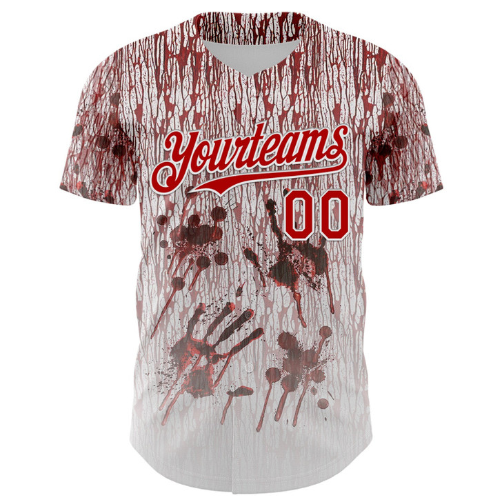 Personalized Baseball Jersey Halloween Creepy Blood Horror - White Red