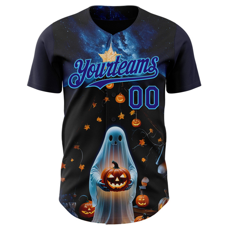 Personalized Baseball Jersey Halloween Spooky Pumpkin - Black Dark Purple