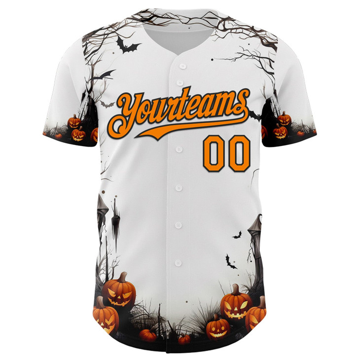 Personalized Baseball Jersey Halloween Spooky Pumpkin - White Bay Orange