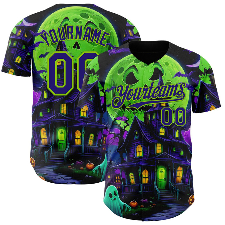 Personalized Baseball Jersey Halloween Spooky Pumpkin Bat - Black Dark Purple