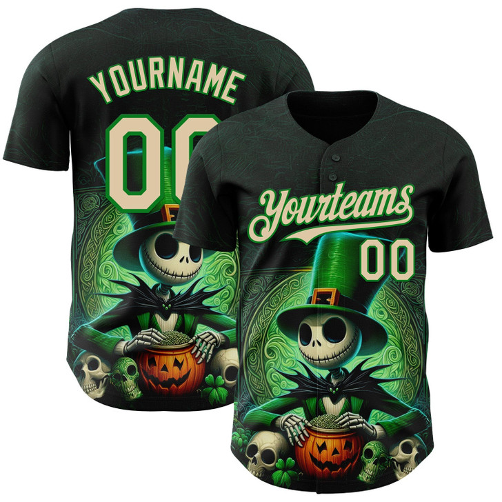 Personalized Baseball Jersey Halloween Spooky Pumpkin - Black City Cream