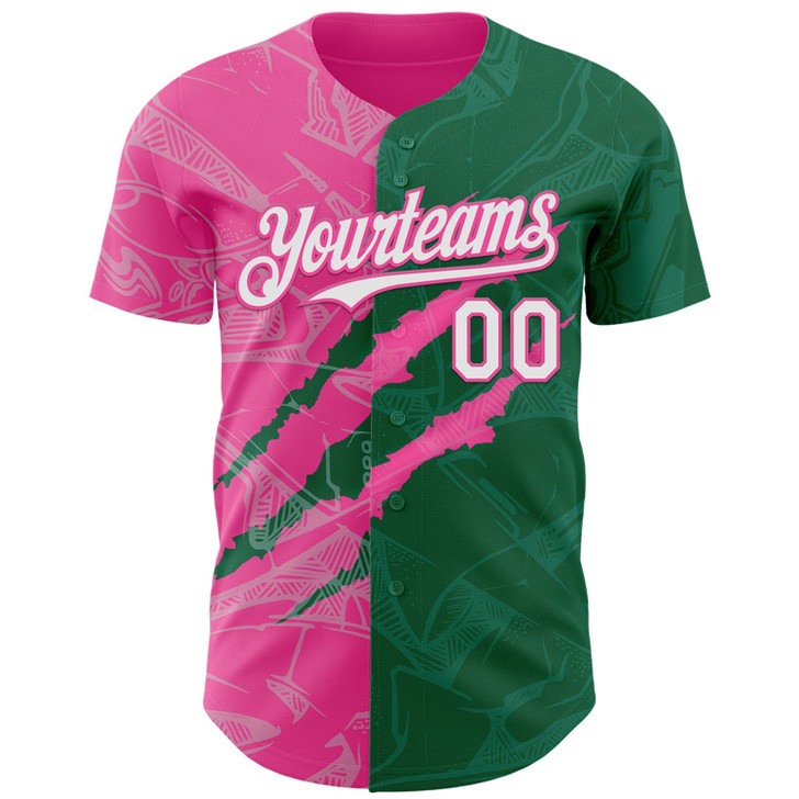 Personalized Baseball Jersey Graffiti Pattern Scratch - White Kelly Green