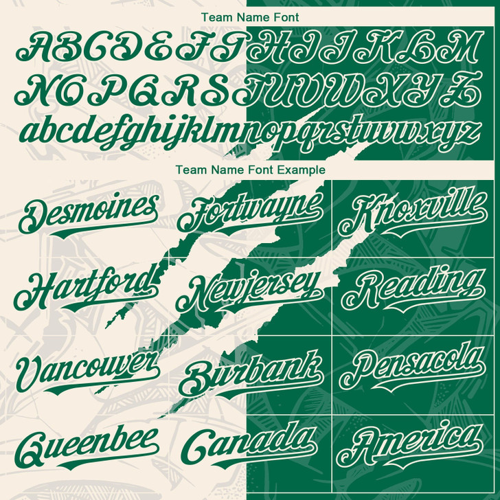 Personalized Baseball Jersey Graffiti Pattern Scratch - Kelly Green Cream