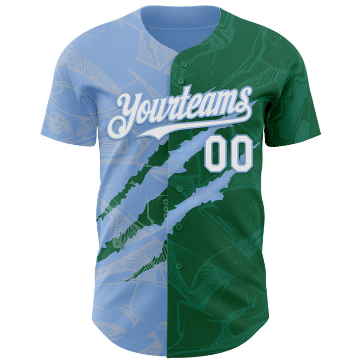 Personalized Baseball Jersey Graffiti Pattern Scratch - White Kelly Green Light Blue