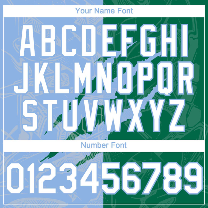 Personalized Baseball Jersey Graffiti Pattern Scratch - White Kelly Green Light Blue