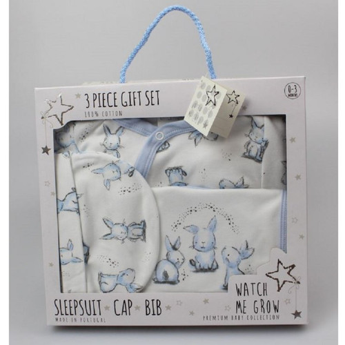 BABY BOYS BUNNY 3 PIECE SET IN A GIFT BOX (0-6 MONTHS)
