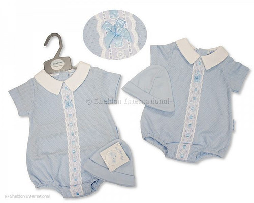 Baby Boys Romper with Lace and Hat