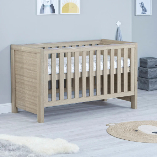 Babymore Luno Cot Bed – Oak With Mattres
