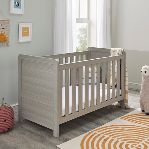 Babymore Caro Cot Bed – Greywash with mattress