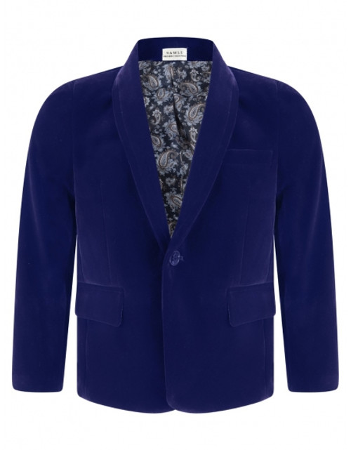 Royal Blue Velour Formal Jacket Coat With Paisley Lining (1-15 Years)