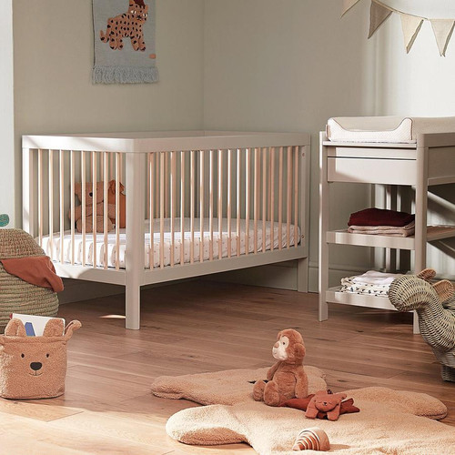 Troll Lukas 2 Piece Set - Cot and Changing Table with Drawer - Soft Grey/Natural