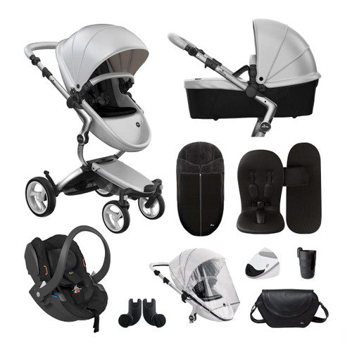 Mima Luxury 11 Piece Bundle inc iZi Go Car Seat – Aluminium / Argento / Black