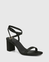 Claire Black Recycled Satin Block Heel Sandal 