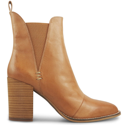 Honesty Tan Leather Elasticated Gusset Block Heel Ankle Boot & Wittner & Wittner Shoes