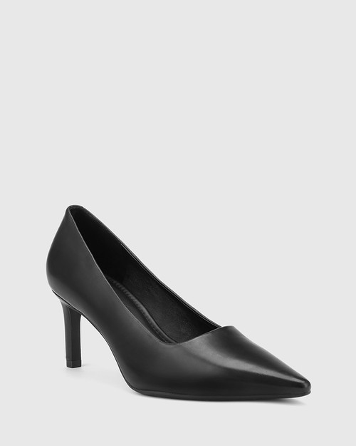 Phoenix Black Leather Stiletto Heel Pump.