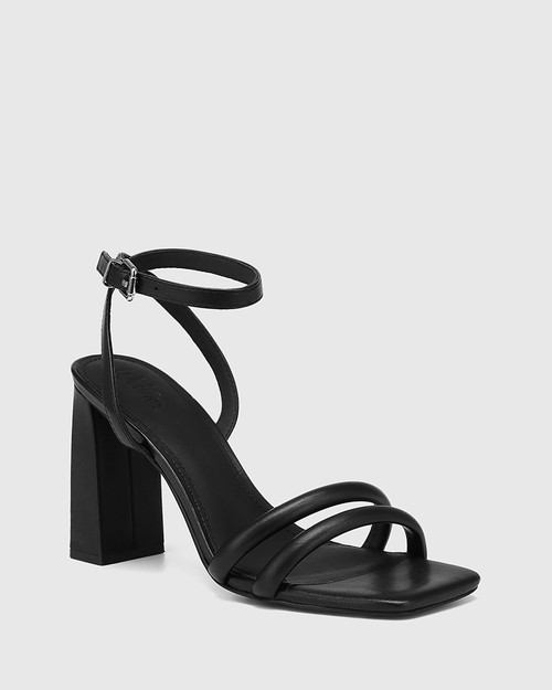 Rema Black Leather Block Heel Sandal