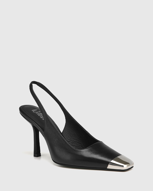 Hansel Black Leather Stiletto Heel Slingback Sandal