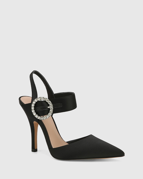 Vite Black Recycled Satin Stiletto Heel Sandal