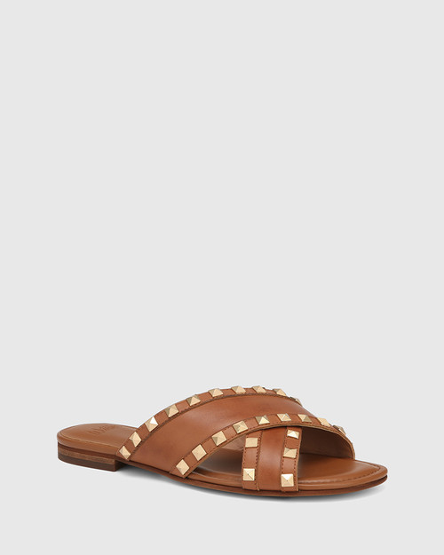 Calabria Dark Cognac Leather Flat Sandal & Wittner & Wittner Shoes