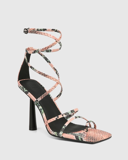 Sofia Pink Multi Snake Print Leather Stiletto Heel Sandal
