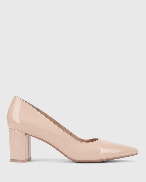 Dalena Pink Patent Pointed Toe Block Mid Heel & Wittner & Wittner Shoes