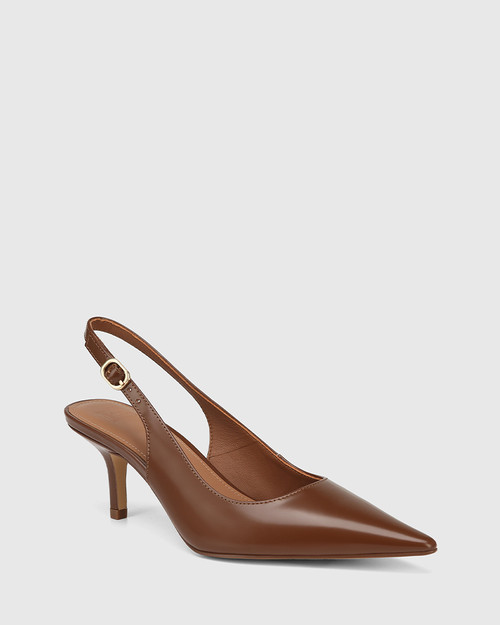 Leia Brown Box Leather Stiletto Heel Slingback