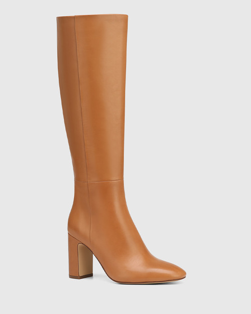 Perdita Tan Leather Block Heel Long Boot