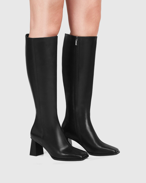 Kalona Black Leather Block Heel Long Boot & Wittner & Wittner Shoes