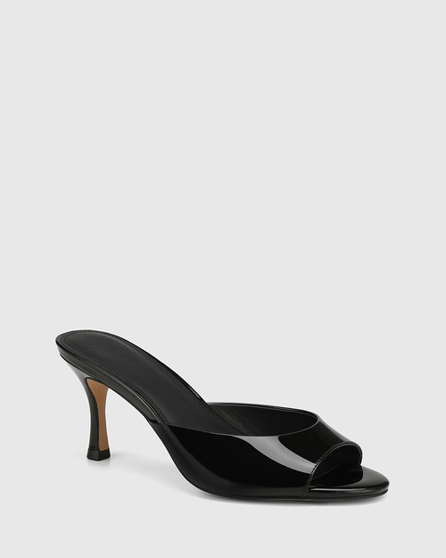 Oshea Black Patent Leather Stiletto Heel Sandal