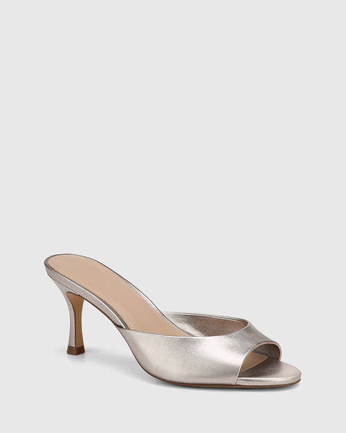 Oshea Pewter Metallic Leather Stiletto Heel Sandal