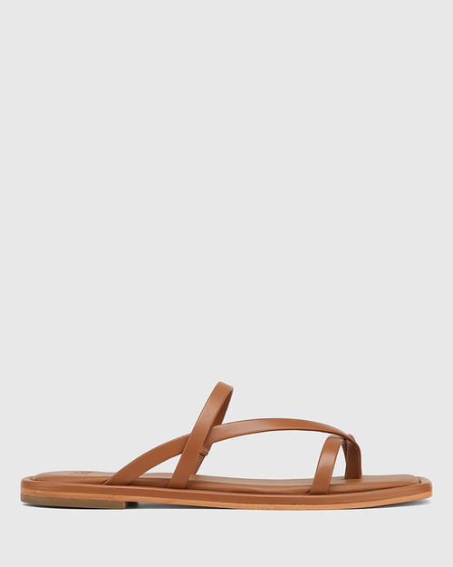 Alysson Dark Cognac Leather Flat Sandal & Wittner & Wittner Shoes