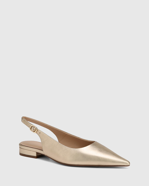 Mera Champagne Metallic Leather Slingback Flat