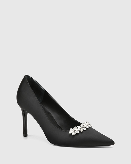Starry Black Recycled Satin Stiletto Heel Pump