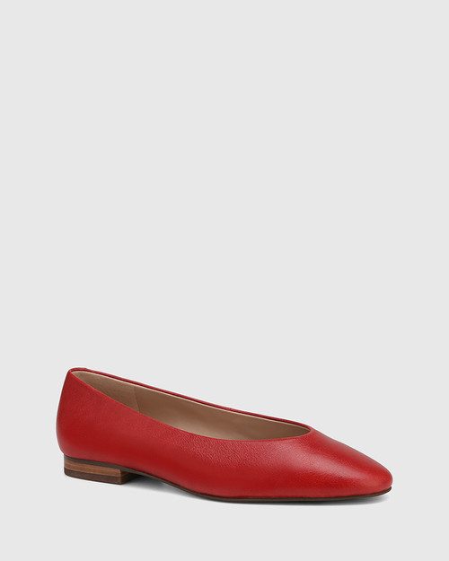 Angela Red Leather Flat