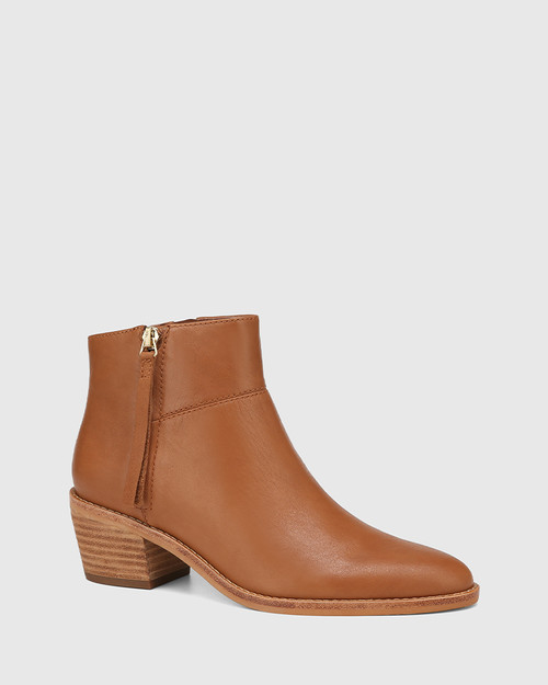 Jayde Dark Cognac Leather Ankle Boot