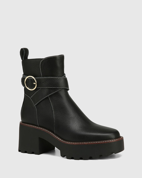 Solay Black Leather Ankle Boot