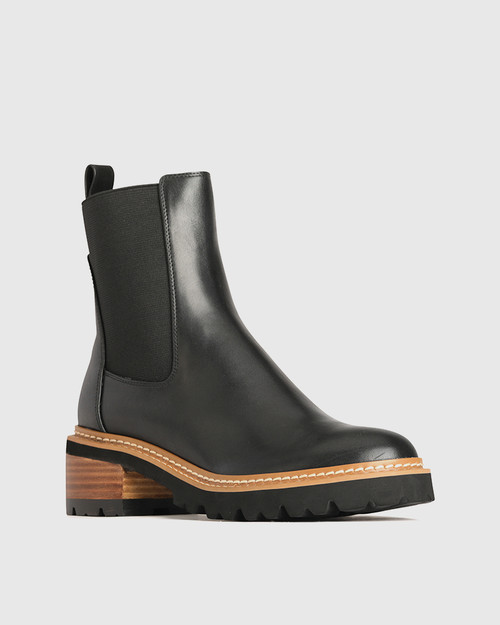 Linear Black Leather Ankle Boot