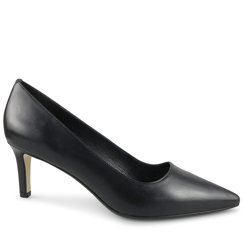 Delores Black Leather Pointed Toe Kitten Heel