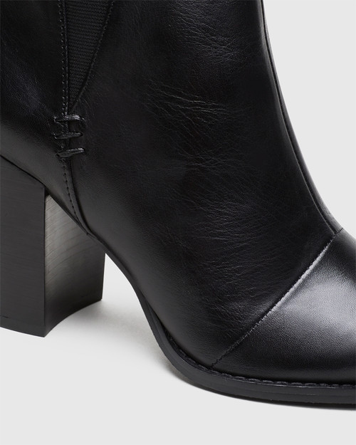 Honesty Black Leather Elasticated Gusset Block Heel Ankle Boot & Wittner & Wittner Shoes